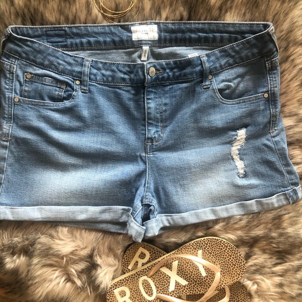 Celebrity Pink Cuffed Distressed Blue Jean Shorts